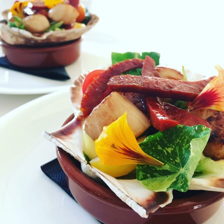 Scallops, chorizo & nasturtium